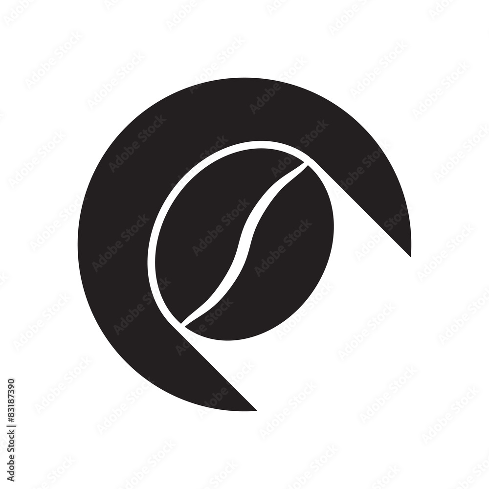 black icon with coffee bean and stylized shadow black icon with coffee bean and stylized shadow