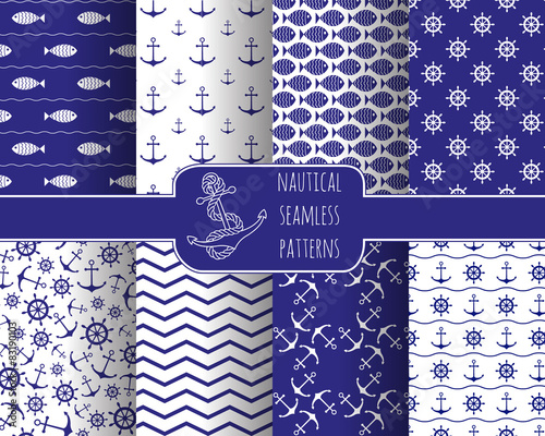 Set of 8 seamless nautical patterns