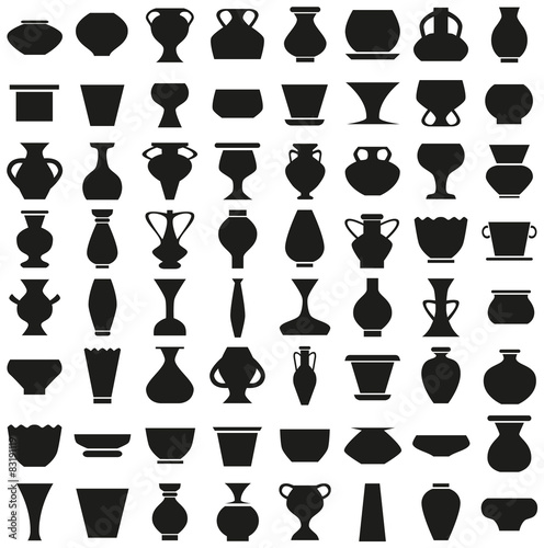 vases and pots of icons on white