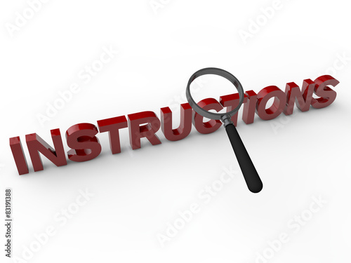 Instructions - 3D Text with magnifier over white background