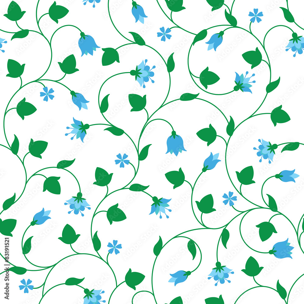 Seamless floral pattern with tiny blue flowers isolated on white. Vector illustration.