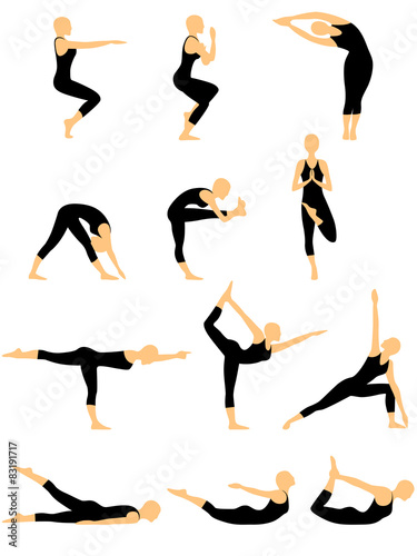 Set of twelve abstract female yoga figures