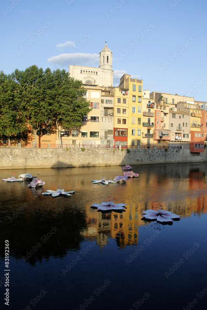 Río Onyar con flores, durante Temps de Flors de Girona