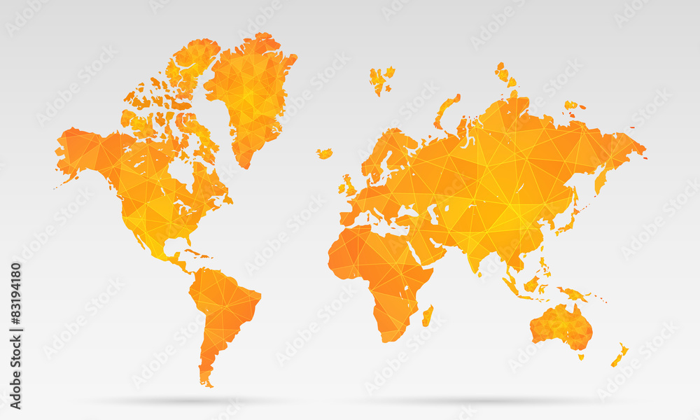 Wektora mapa świata - pomarańczowa abstrakcja - obrazy, fototapety, plakaty 