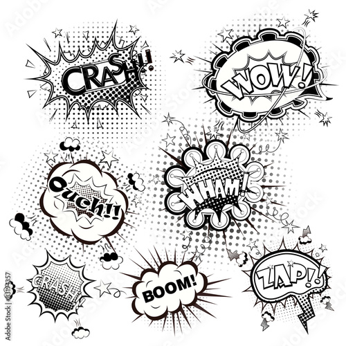 Comic speech bubbles black and white vector