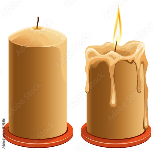 New and burning wax candle