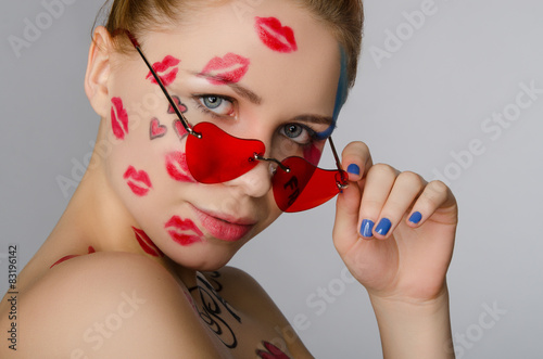 Portrait woman with glasses on theme of Paris