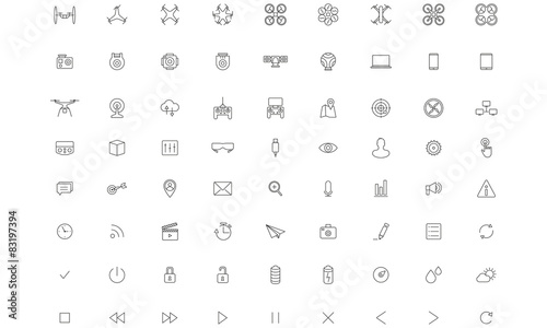 Flying Drone , Camera, Vector Thin Icon set