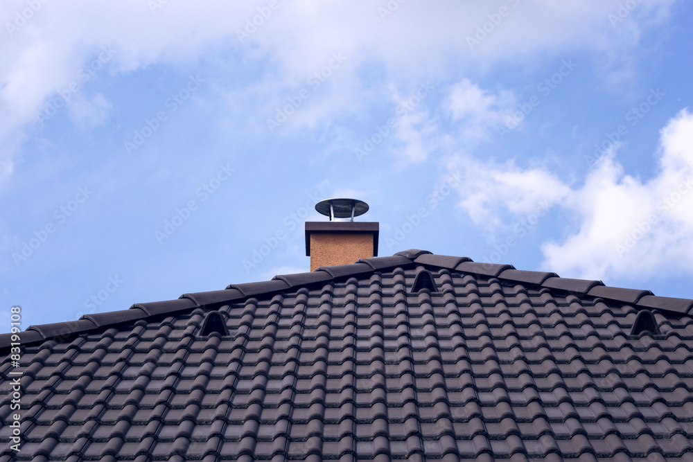 Naklejka premium Orange chimney on tiled roof