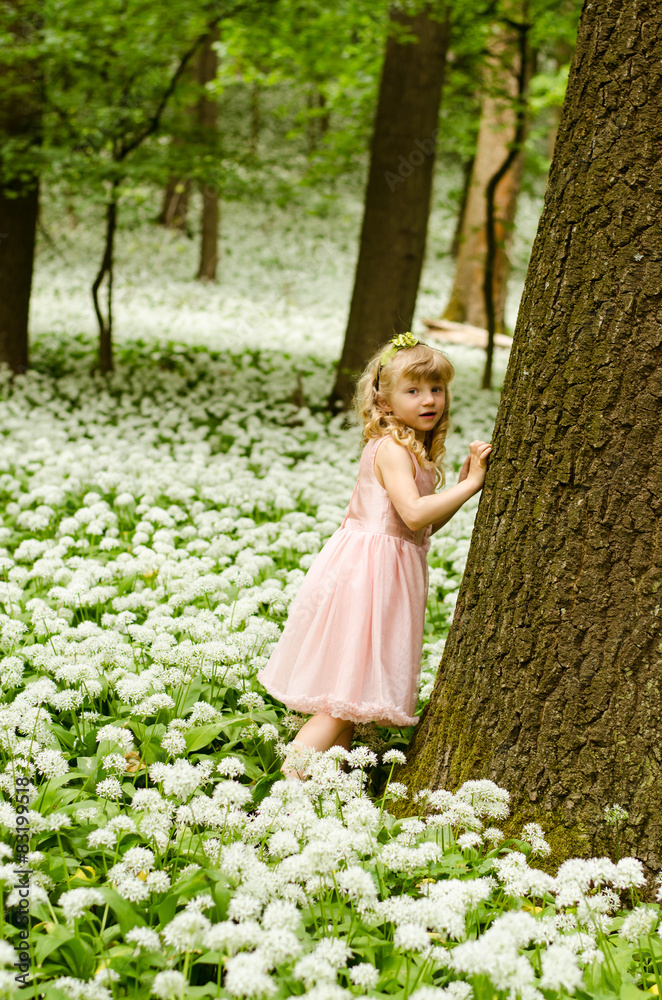 beautiful girl in spring forrest