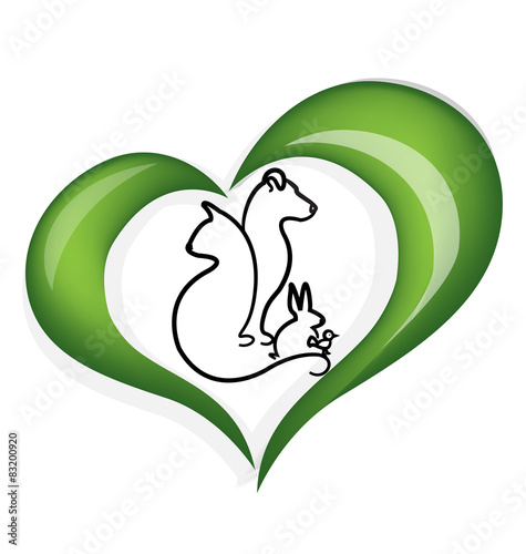 Cat dog rabbit and bird love heart logo vector photo