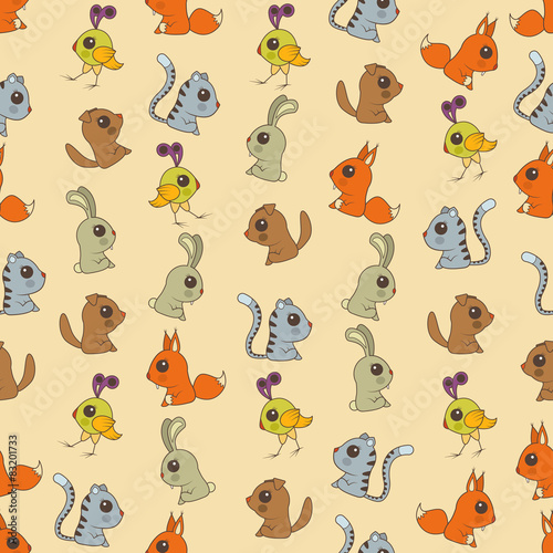 Seamless colorful background made of  cartoons of cute baby anim © awatch