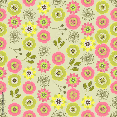 Seamless colorful background made of abstract pink and green fl