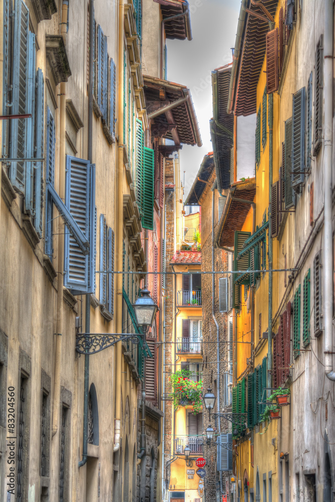 narrow street in Florence in hdr