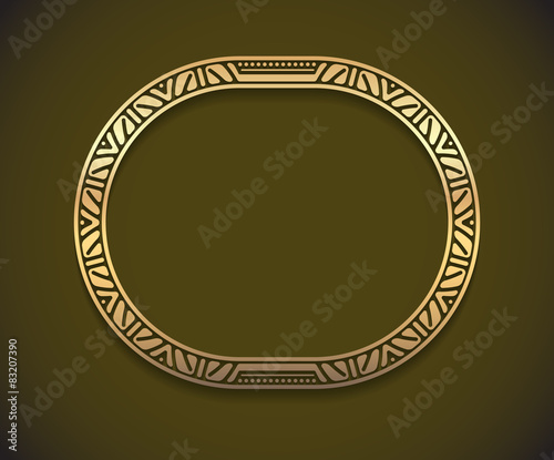 Pretty gold unusual oval frame with shadow on dark background fo