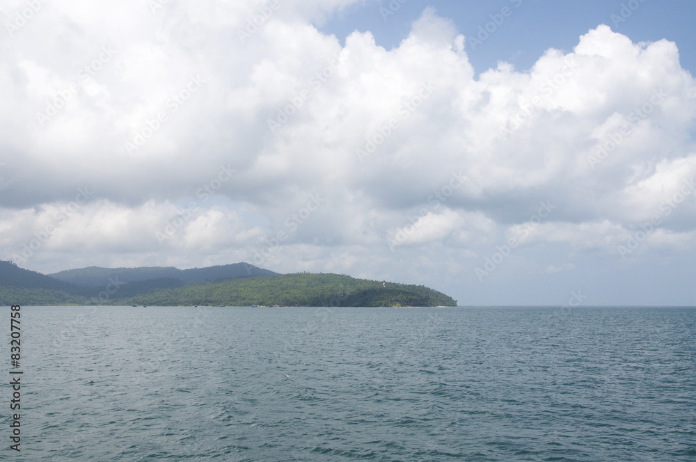 An island in the Andamans dotted with palm trees