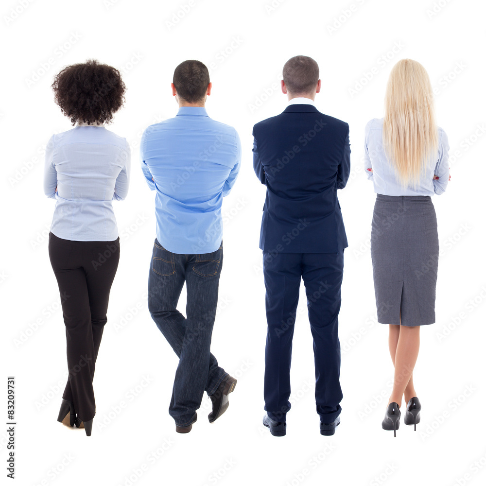 Obraz premium back view of young business people isolated on white