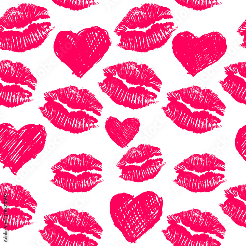 seamless pattern background with lipsticks prints and doodle hea