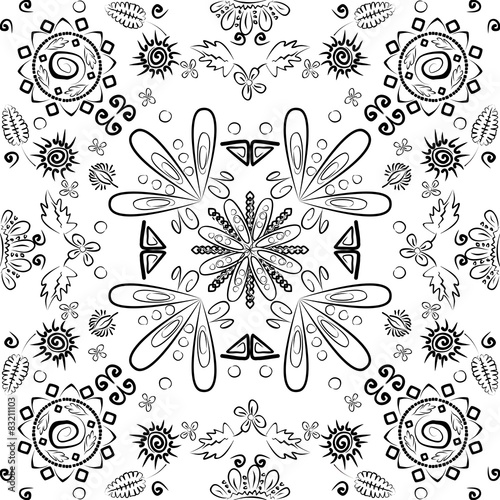 Black white floral decorations with flowers and leaves