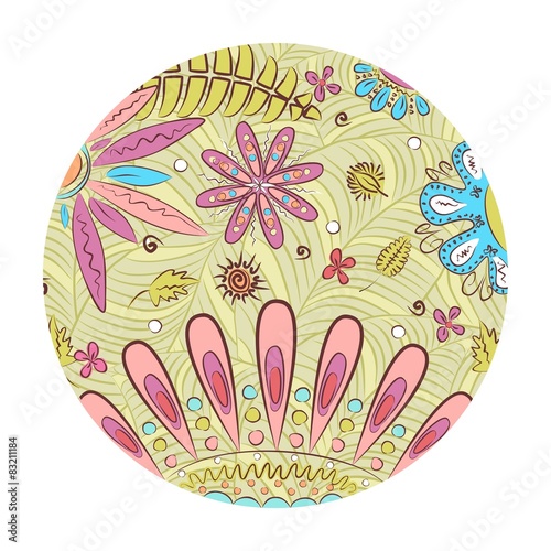 Abstract hand drawn floral decorations with flowers and leaves