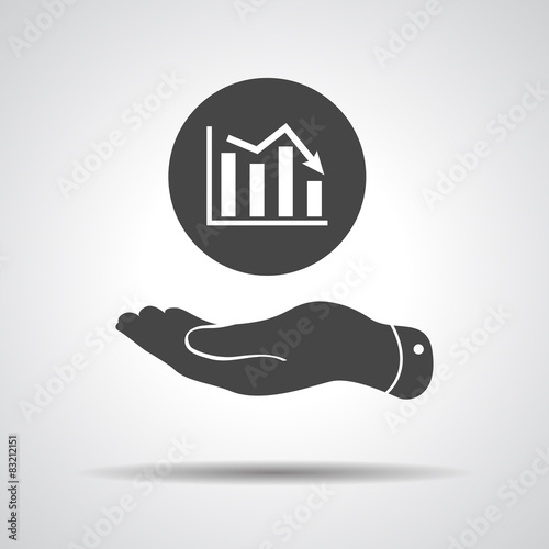 flat hand showing the icon of graph going down - vector illustra