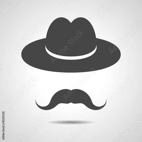 man moustache icon - black hat with mustache isolated on a grey
