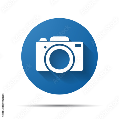 blue flat photo camera icon - vector illustration