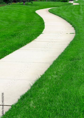 Pathway through green lawn