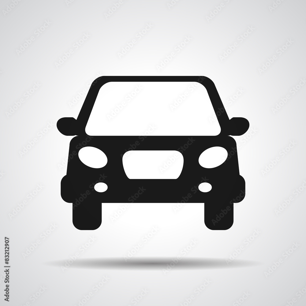 black flat car button icon on a grey background