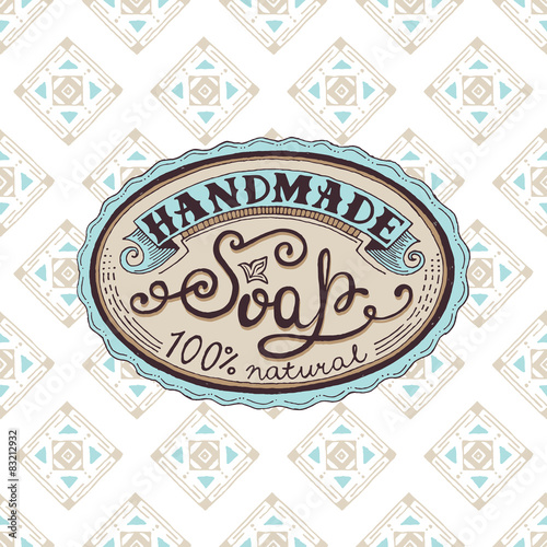 Hand drawn label and pattern for handmade soap bar