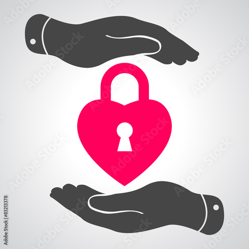 two hands hands with heart lock shape icon vector illustration