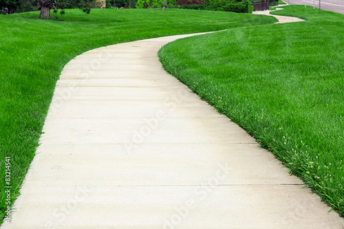 Pathway through green lawn