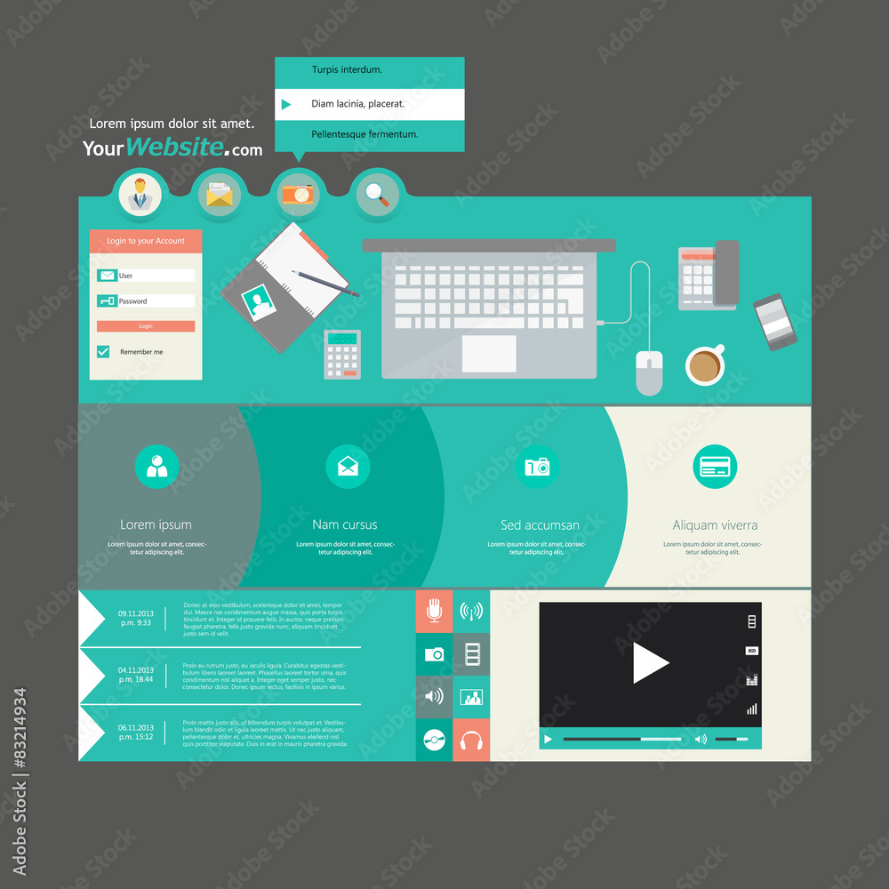 Flat web design elements, Website template. Flat web design elements, Website template.