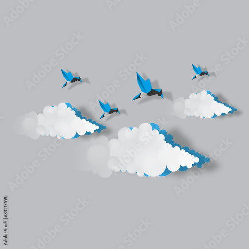  sky with clouds and birds Vector Design 