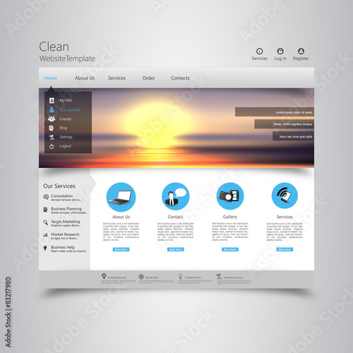 Website template Vector. with photorealistic sunrise