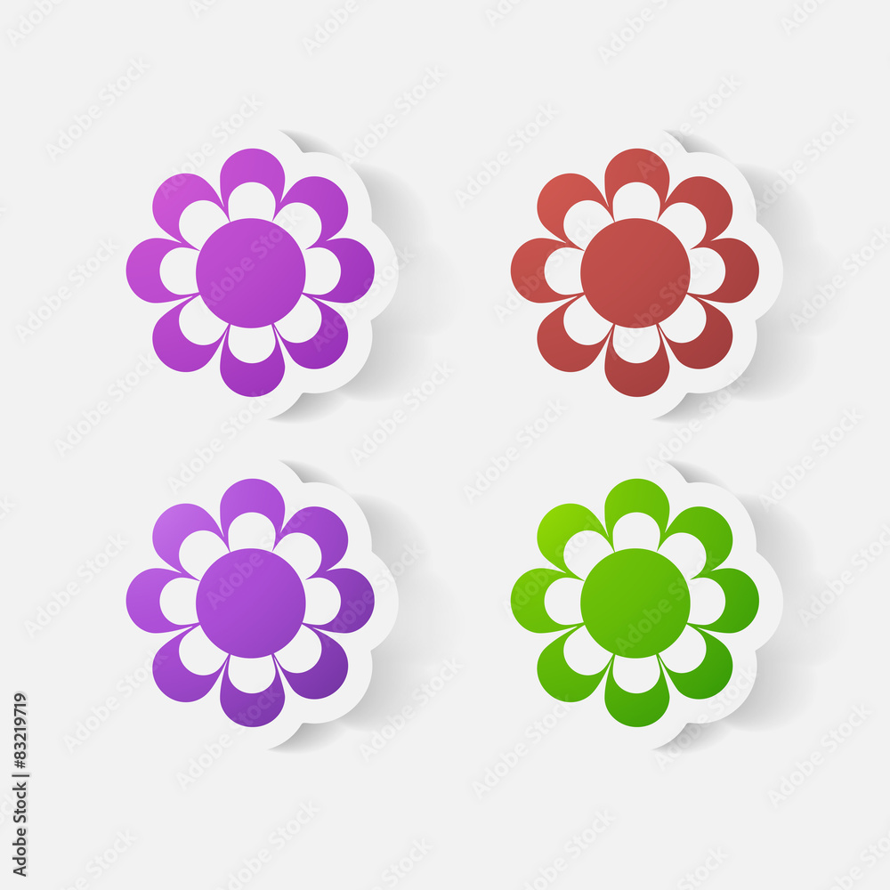 Realistic paper sticker: flowers. camomile Realistic paper sticker: flowers. camomile