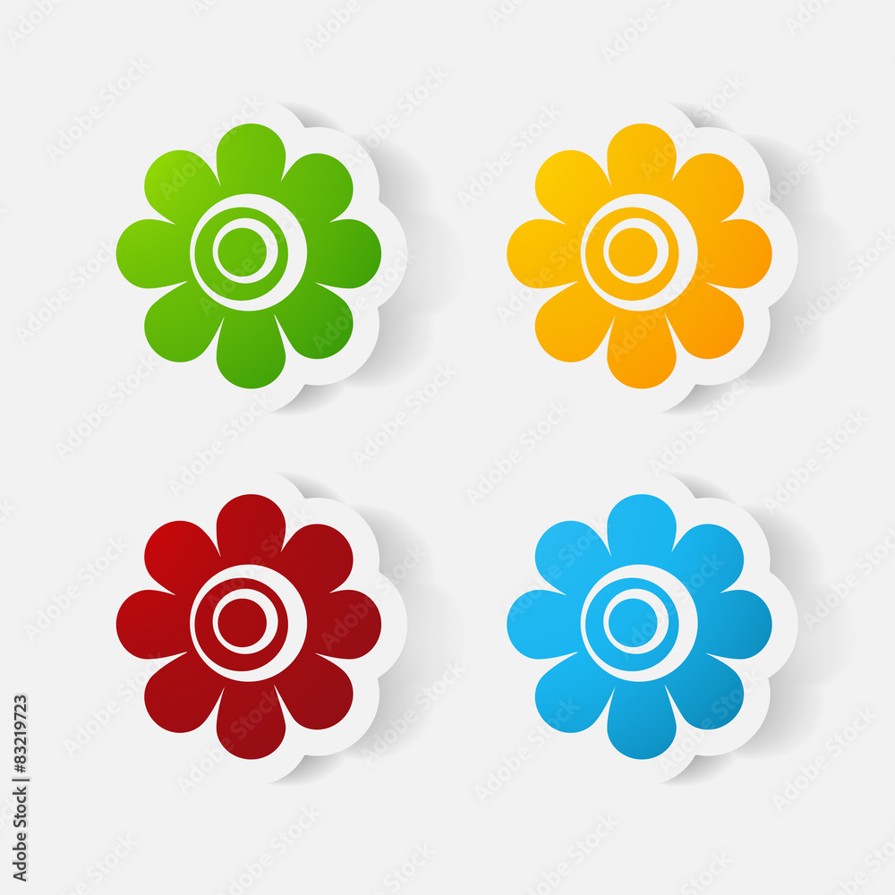 Realistic paper sticker: flowers. camomile Realistic paper sticker: flowers. camomile