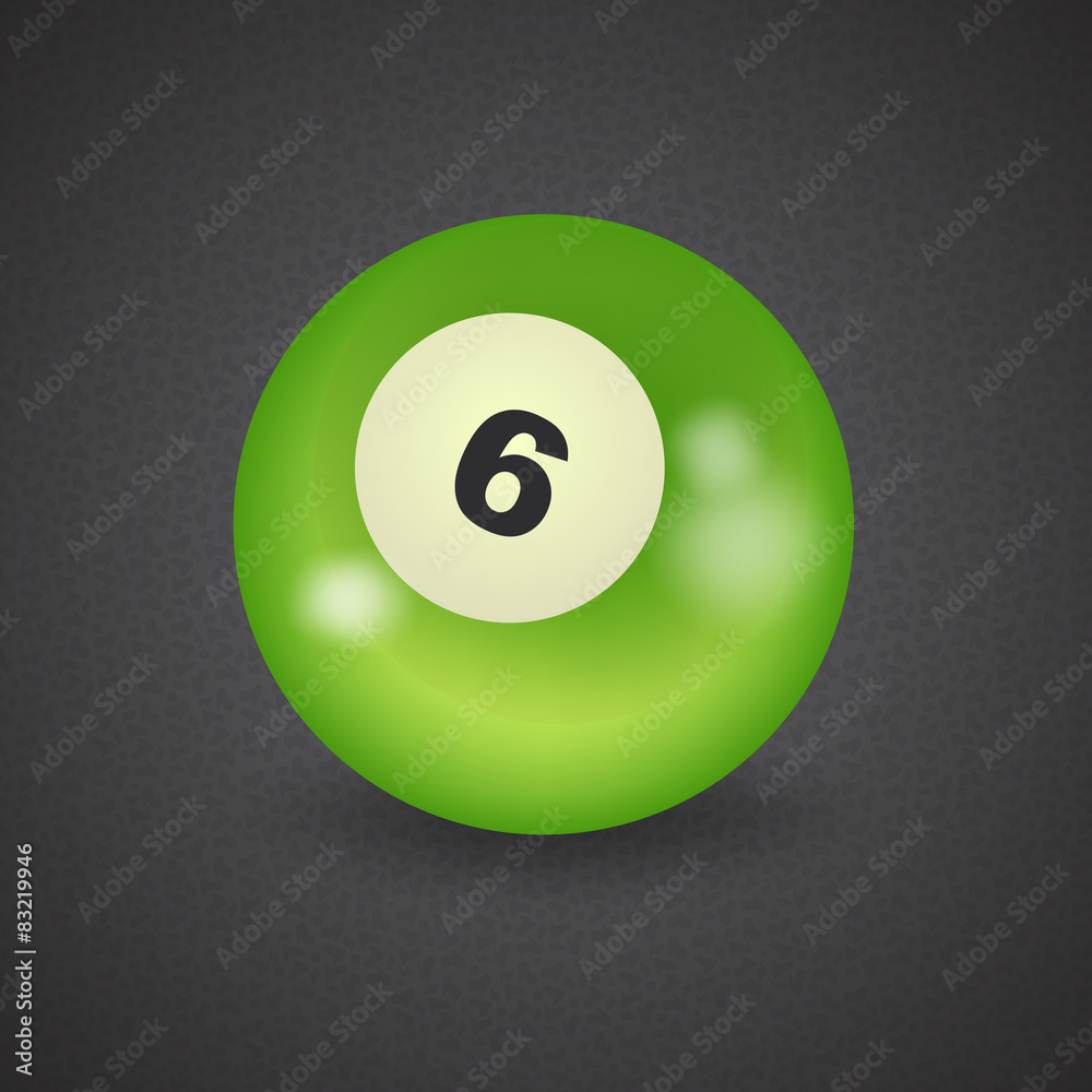 set of billiard balls, billiards, American ball number 6 set of billiard balls, billiards, American ball number 6