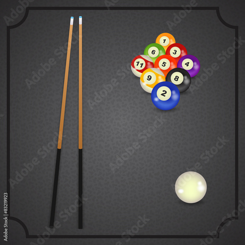 set of billiard balls, billiards, American with cue