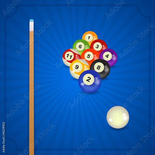 set of billiard balls, billiards, American with cue