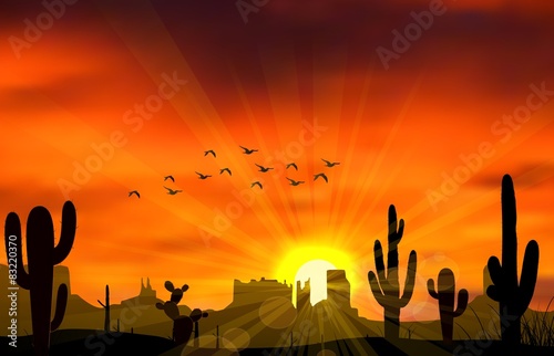 Illustration of cactus tree when the sunset