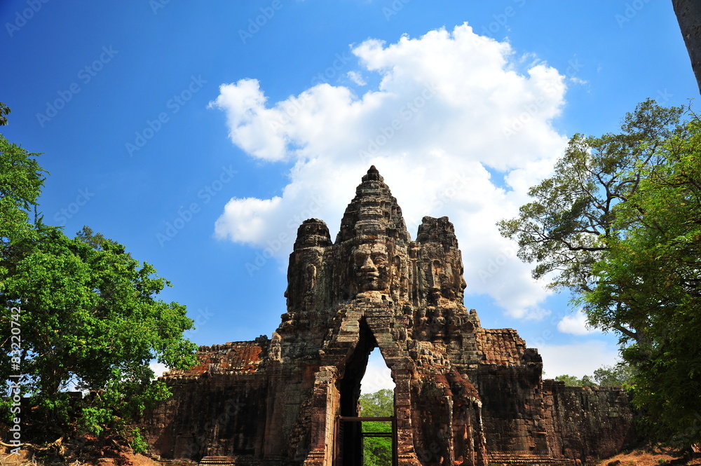 Stone Gate of Angkor Thom in Cambodia