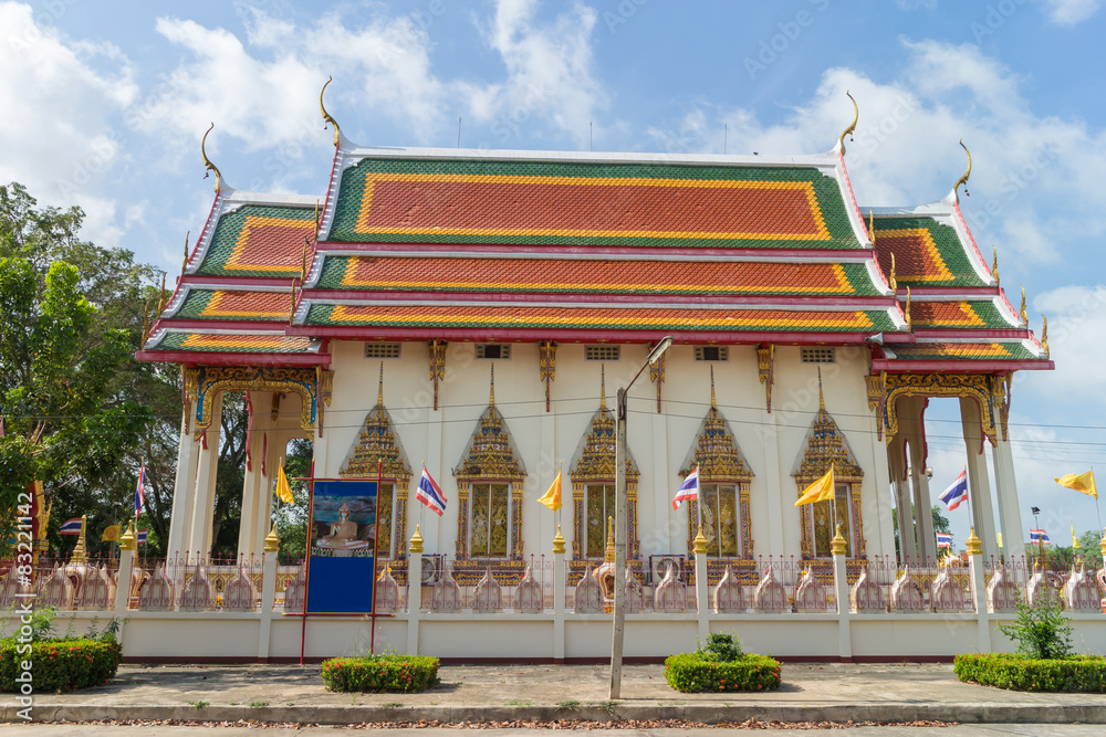 temple under sunlight with sky background at wat khun sai