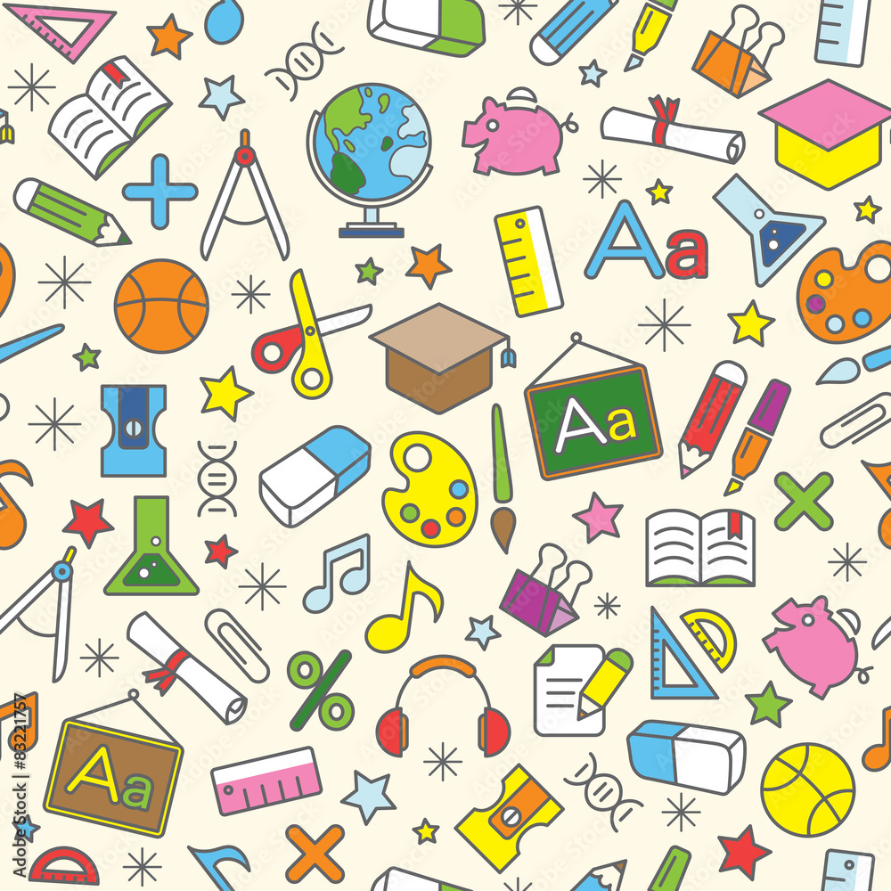 Colorful Seamless Pattern background of school and education ico