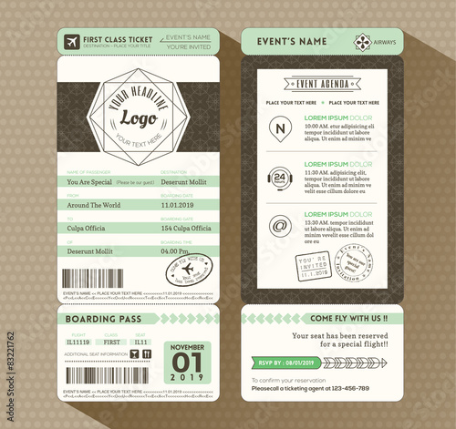 Hipster design Boarding Pass Ticket Event Invitation card Templa