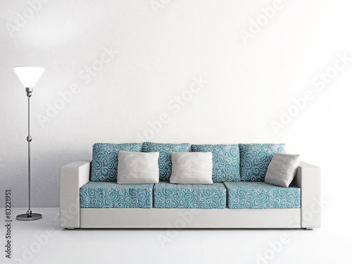 Fototapeta Naklejka Na Ścianę i Meble -  Sofa and lamp near the wall