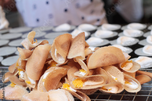 close up of thai crispy pancake - cream crepes