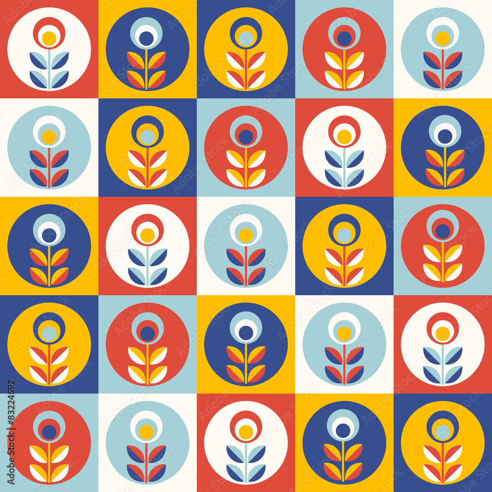 Retro floral pattern, geometric seamless flowers