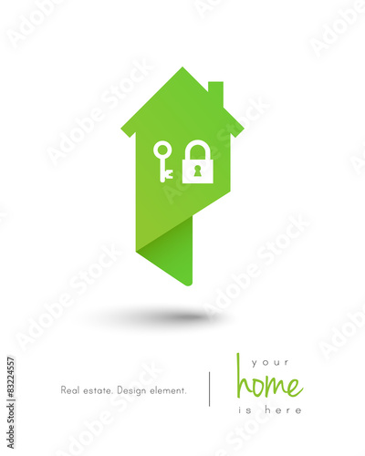 Real estate house logo as map pin design with a key and lock