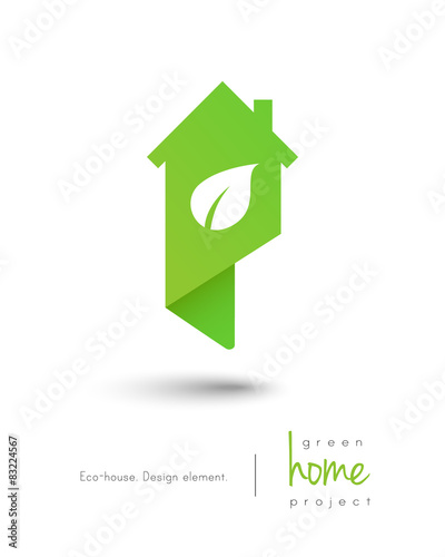 Eco house concept as a green home logo with a leaf inside